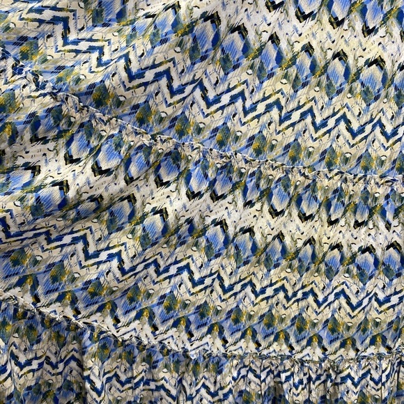 Misa Long Sleeve Maxi Dress Smocked Waist Blue White Geometric Print - Picture 10 of 10